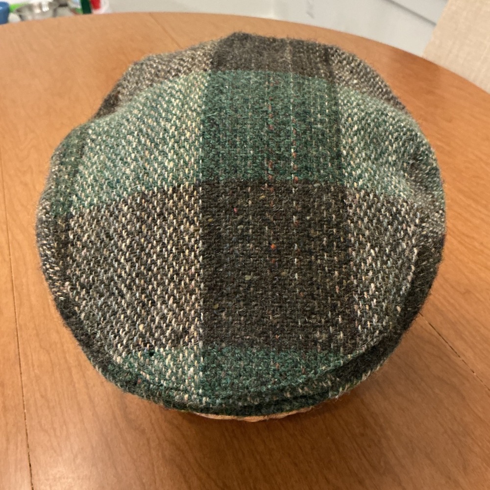 VTG Ireland Eddie Doherty Handwoven Donegal Tweed Flat Cap Mens M Green Plaid